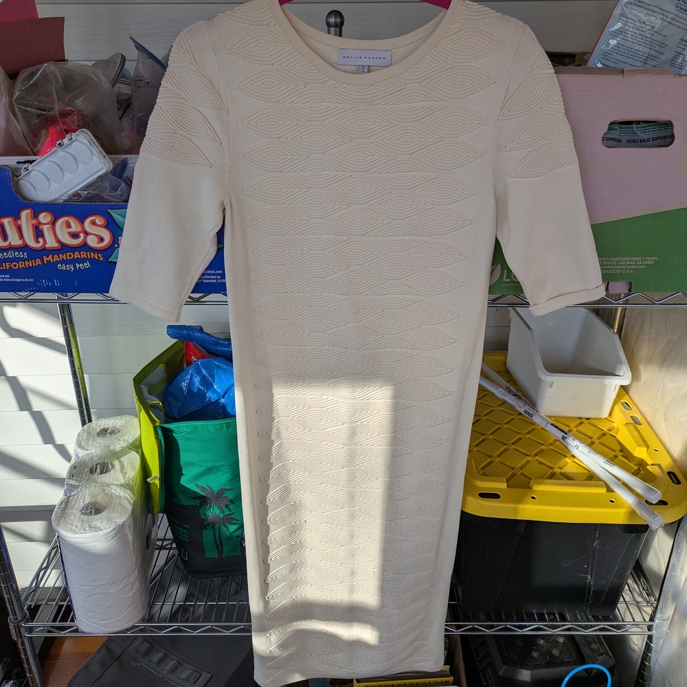 Textured Cream Cocktail Midi Dress